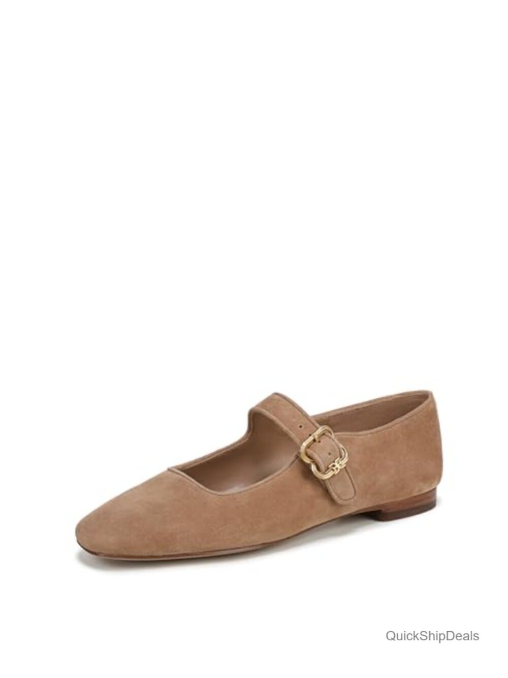 Leather Buckle Strap Square Toe Ballet Flats